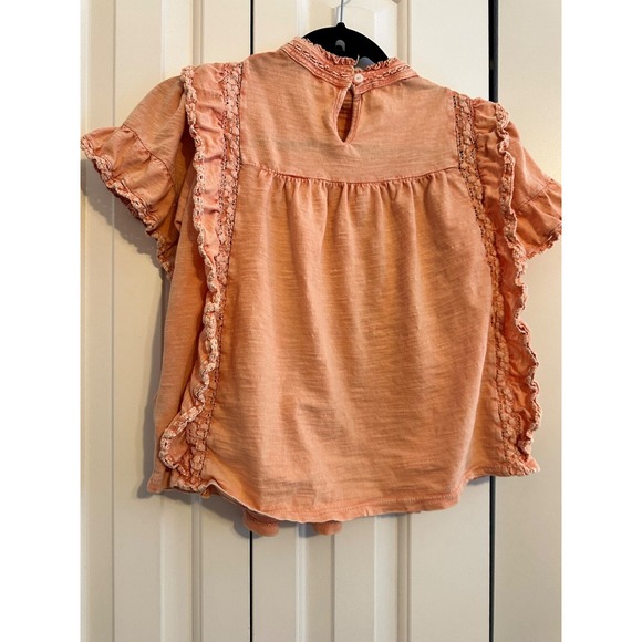 Free People XS Peach Ruffled‎ Short Sleeve Blouse - Picture 7 of 9